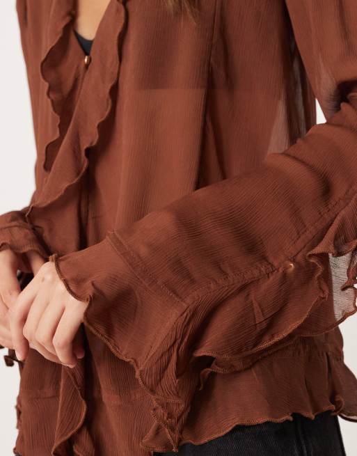 Free People bali tulula chiffon ruffle boho blouse in umber, 2 of 4