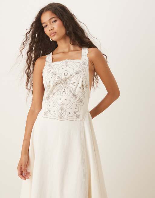 chinese dress ladies Free People Women's Out & About Maxi Slip Dress, Ivory Combo, White,  Floral, XS at Amazon Women's Clothing store main image 1