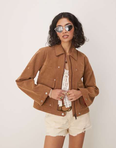 Free People balir faux suede jacket in caramel - view 1