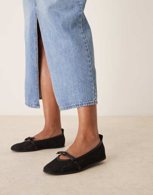 Free People - Ballerine in pizzo e tessuto a rete nere, 4 di 4
