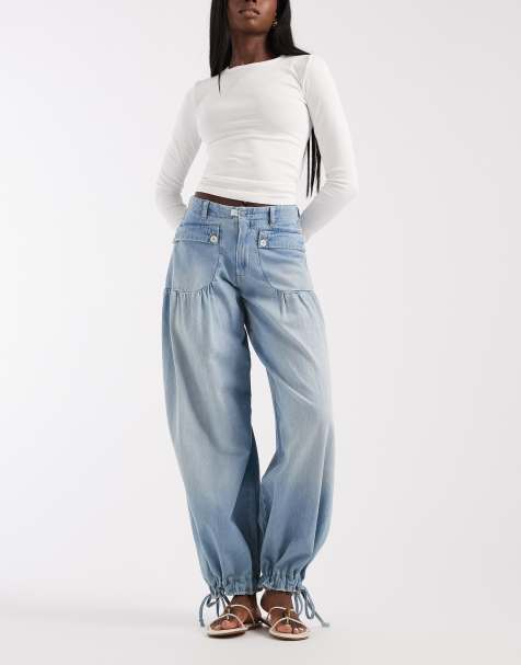 Free People balloon cuffed lotus jeans in blue - view 1