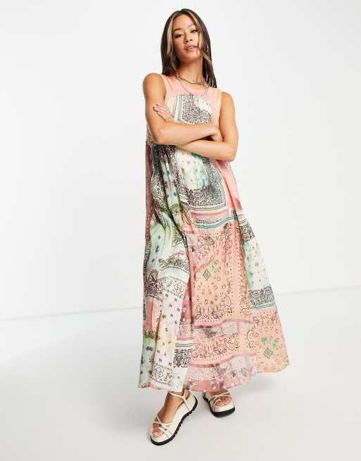 Free People – Bandana Rama – Kolorowa patchworkowa sukienka maxi ze wzorem