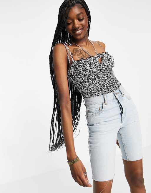 Free People - Bardot bodysuit met gerimpelde buste en camibandjes