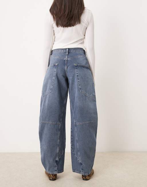 Free People barrel leg low-rise jeans in mid wash blue, 2 of 5