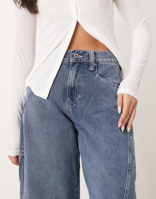 Free People barrel leg low-rise jeans in mid wash blue, 5 of 5
