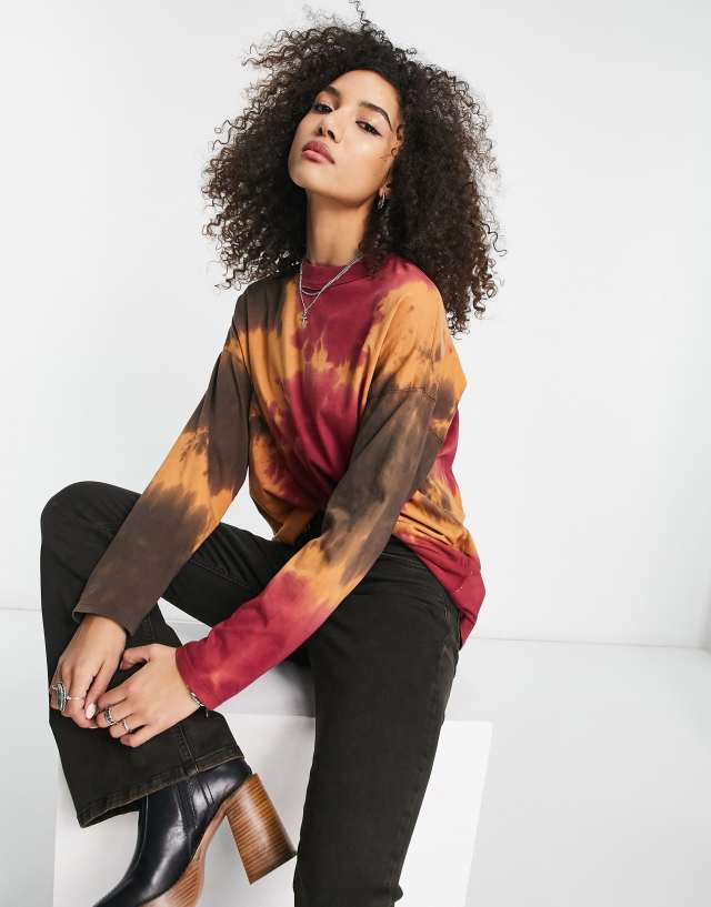 Free People Be Free tie dye long sleeve top in red combo