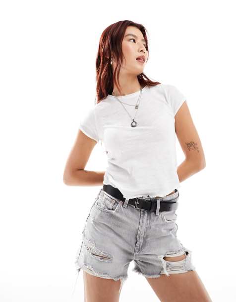 Free People be my baby lettuce edge t-shirt in white - view 1