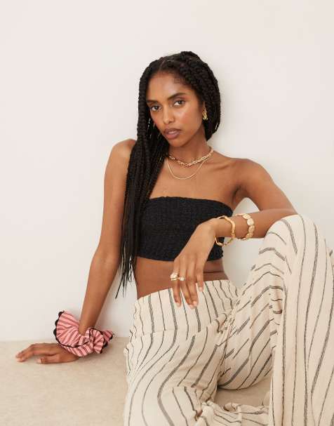 Free People – Bea – Svart, texturerad bandeau-topp - view 1