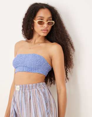 Free People Bea Textured Bandeau Top In Blue