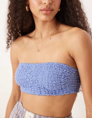 Free People Bea Textured Bandeau Top In Blue