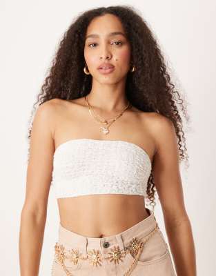 Free People Bea Textured Bandeau Top In White