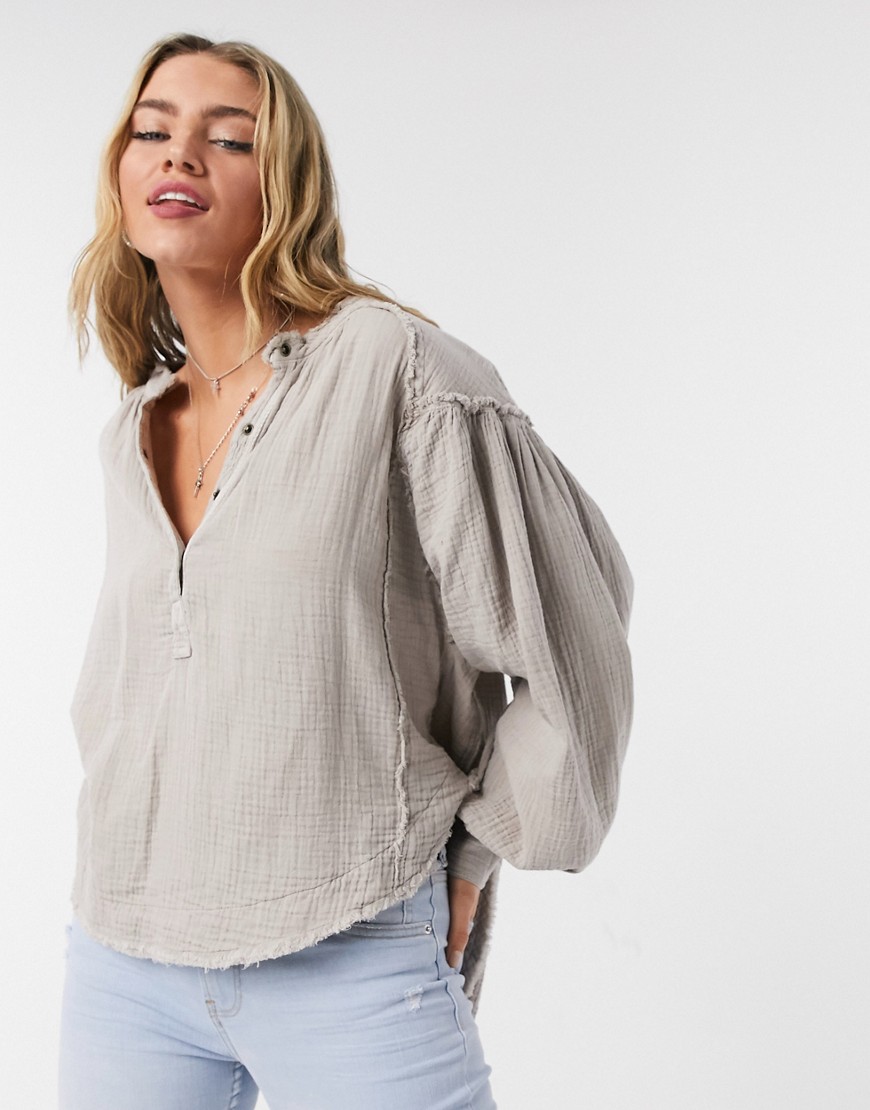 Free People Beach Day Pullover Top In Gray-grey