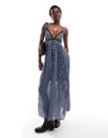 [Free People] Free People beaded detail printed cami midi dress in blue M Blue/black