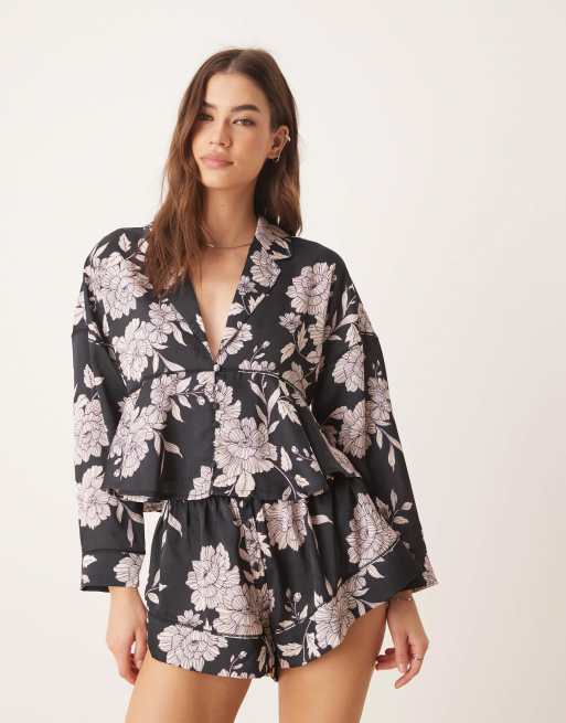Free People beauty sleep pajama set in black lilac dusk combo, 2 of 4