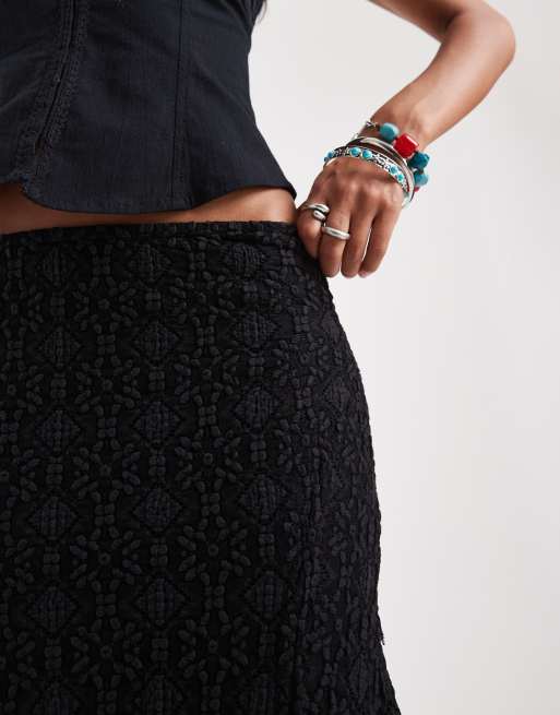 Free People bella lace asymmetric hem midi skirt in black, 3 of 5