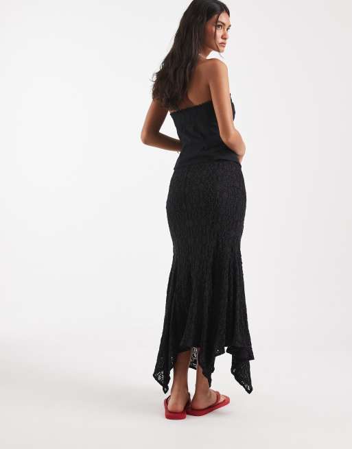 Free People bella lace asymmetric hem midi skirt in black, 5 of 5