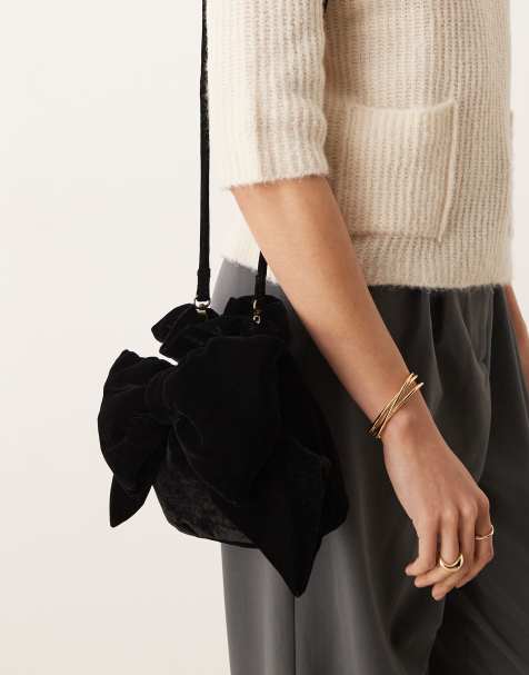 Free People belle velvet bow bag in black - view 1