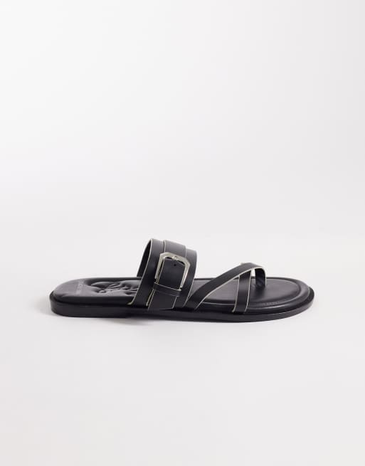 Free People belted cross strap sandal in black tide leather, 3 of 4