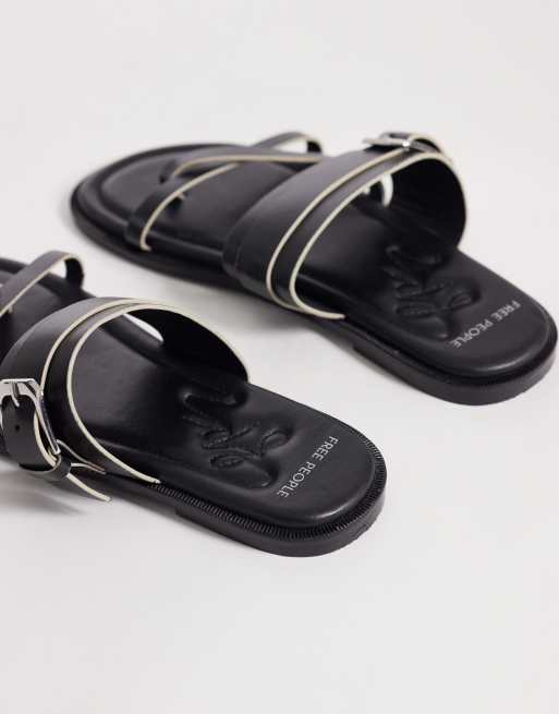 Free People belted cross strap sandals in black tide leather, 4 of 4