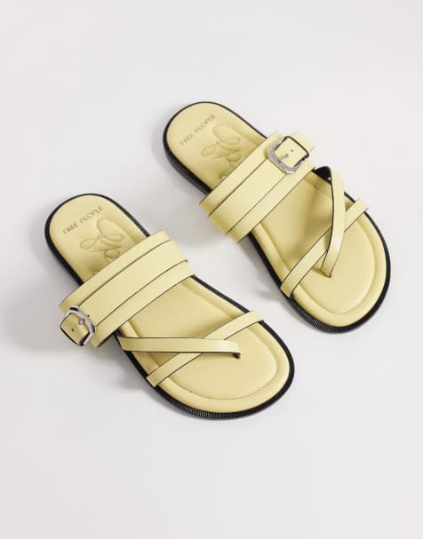 Free People belted cross strap sandals in sunkissed yellow - view 1
