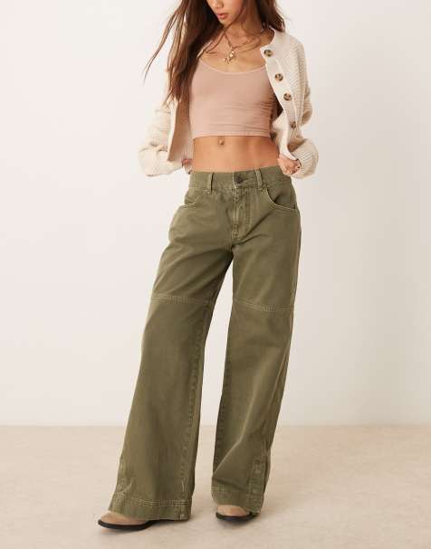 Free People benji relaxed wide leg trousers in green - view 1