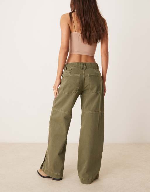 Free People benji relaxed wide leg trousers in green, 2 of 5