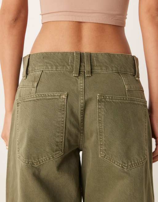 Free People benji relaxed wide leg trousers in green, 4 of 5