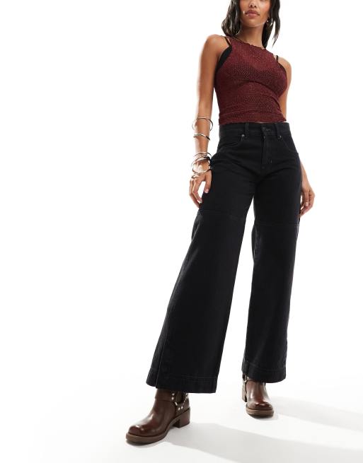 Free People - Benjo - Sorte jeans med vide ben i afslappet pasform