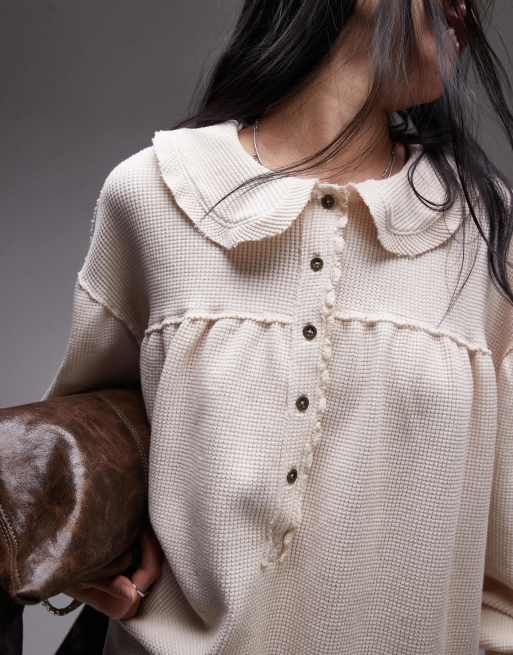 Free People – Benvit, avslappnad topp i oversize med Peter Pan-rage, 4 av 4