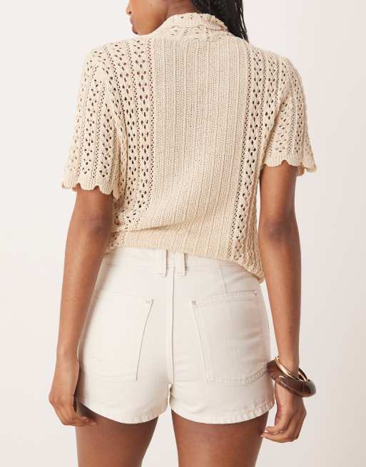 Free People bettie tailored denim sailor shorts in ivory, 4 of 5
