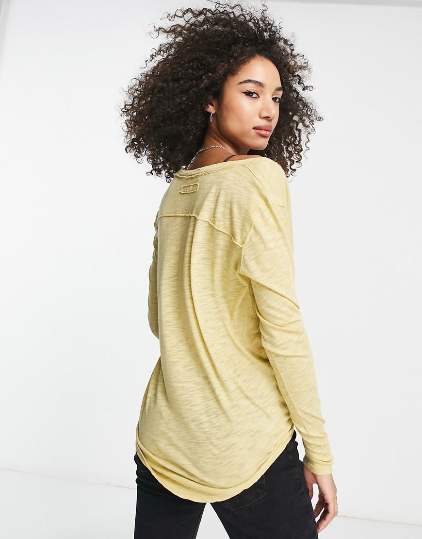 Free People Betty long sleeve jersey top in yellow-Green