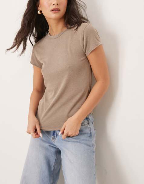 Free People – Beżowy krótki T-shirt z okrągłym dekoltem - view 1