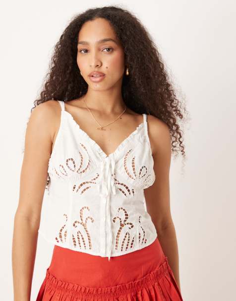 Free People eyelet detail camisole top in white