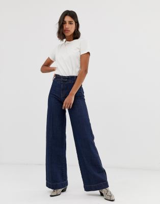 dark denim wide leg jeans