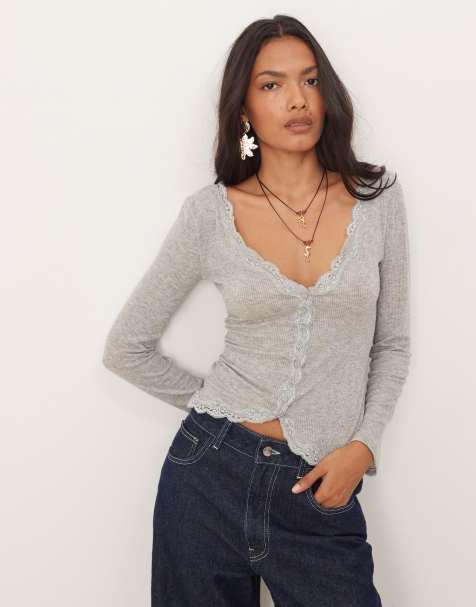 Free People big love lace edge cardigan in heather grey - view 1