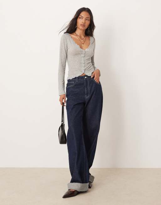Free People big love lace edge cardigan in heather grey | ASOS