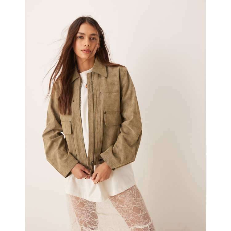 Free People blair faux suede jacket in green | ASOS