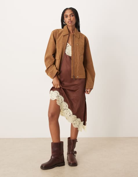 Free People blair vegan suede jacket in brown