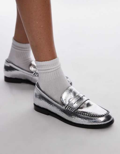 Free People blanket stitch metallic loafers in silver, 4 of 4