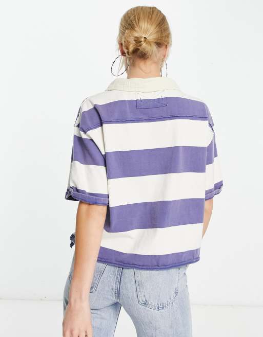 Free People – Blårandig tvättad pikétröja, 4 av 4