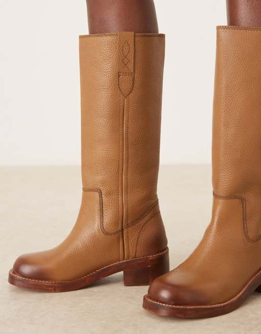 Free People blaze leather pull-on boots in toast | ASOS