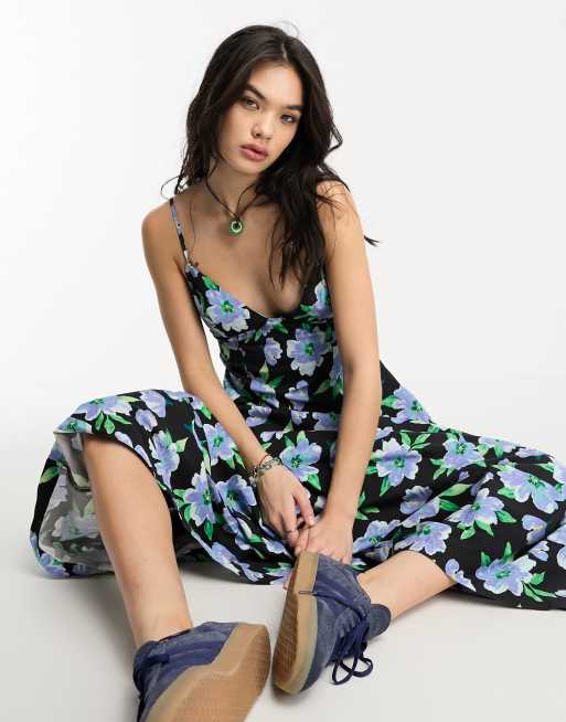 Free people black floral hot sale dress