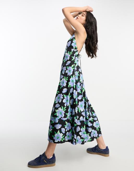 Free people black store dress with flowers