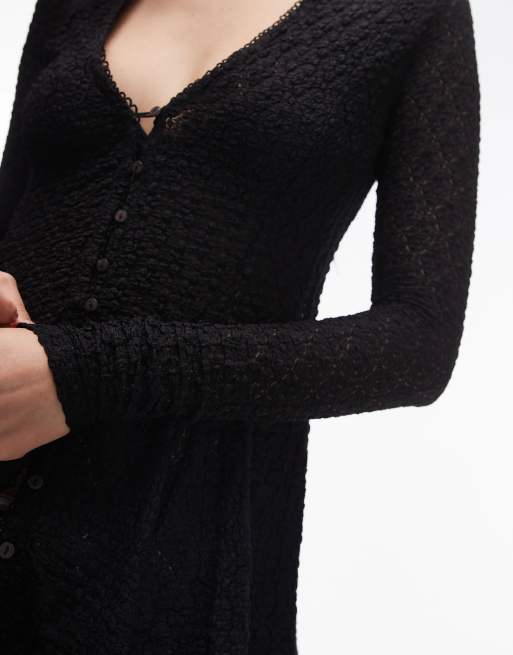 Free People - Blouse style gilet en dentelle à manches longues - Noir, 4 de 4