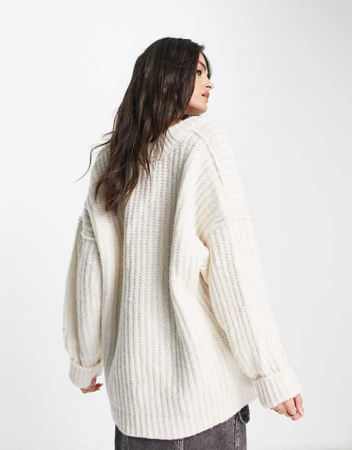 Free People Blue outlet Bell Ivory V-Neck Chunky Knit Oversized Sweater Women’s Size XS