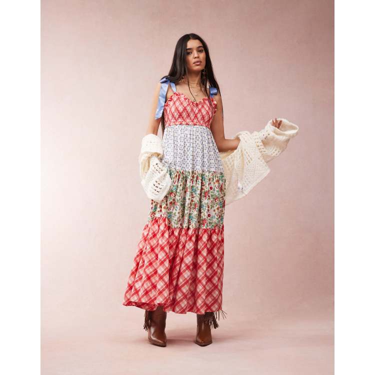 Free People bluebell multi print ribbon-tie maxi dress in multi | ASOS