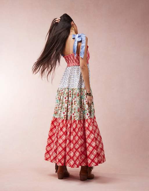 Free People bluebell multi print ribbon-tie maxi dress in multi, 3 of 4