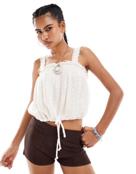 Free People - Boho cami met kanten rand in ivoorwit - view 1