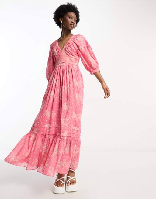 free people pink maxi dress Freya - Free People Shes A Waterfall Maxi Dress Pink Floral Smocked Maxi Dress