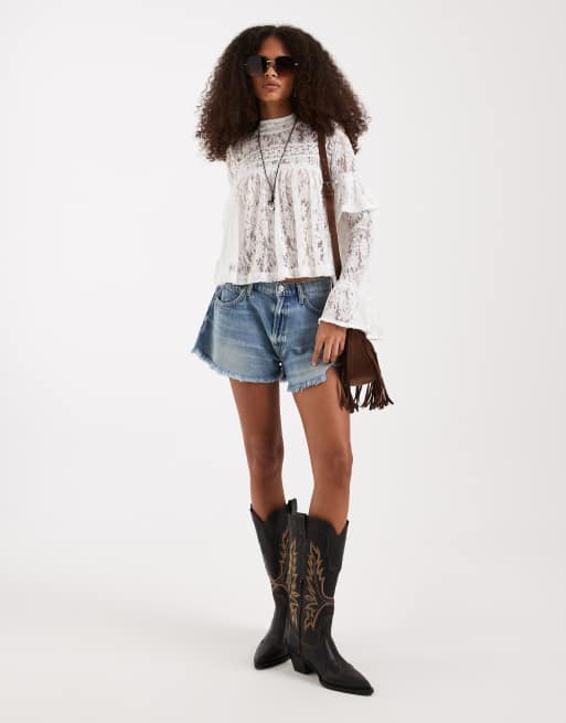 Free People boho ruffle long sleeve lace blouse in ivory, 2 of 4